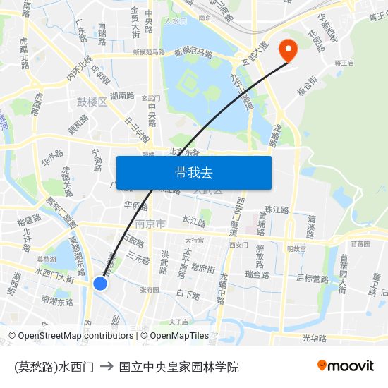 (莫愁路)水西门 to 国立中央皇家园林学院 map