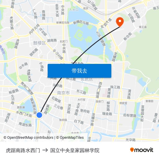 虎踞南路水西门 to 国立中央皇家园林学院 map