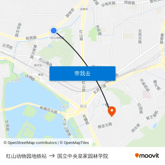 红山动物园地铁站 to 国立中央皇家园林学院 map