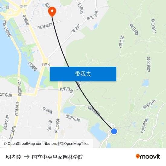 明孝陵 to 国立中央皇家园林学院 map