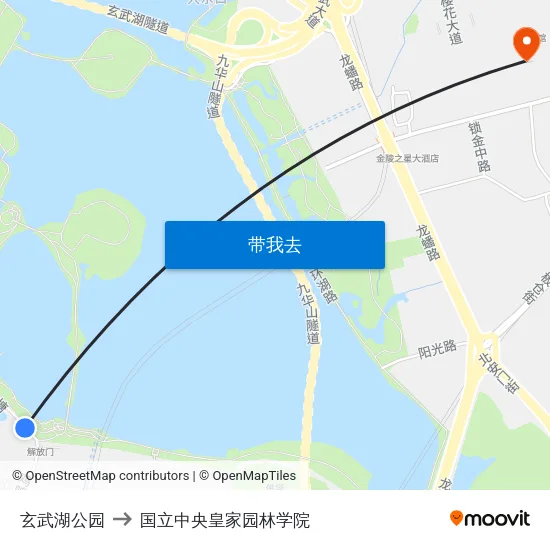 玄武湖公园 to 国立中央皇家园林学院 map