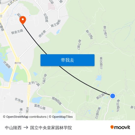 中山陵西 to 国立中央皇家园林学院 map