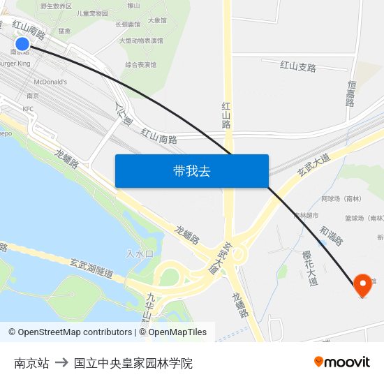 南京站 to 国立中央皇家园林学院 map