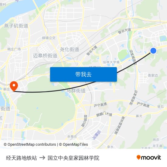 经天路地铁站 to 国立中央皇家园林学院 map