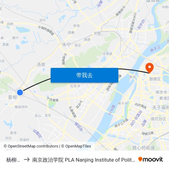 杨柳村 to 南京政治学院 PLA Nanjing Institute of Politics map