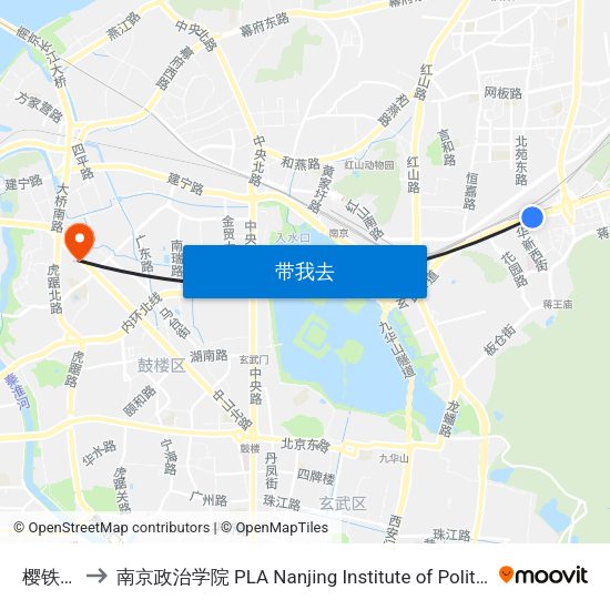 樱铁村 to 南京政治学院 PLA Nanjing Institute of Politics map