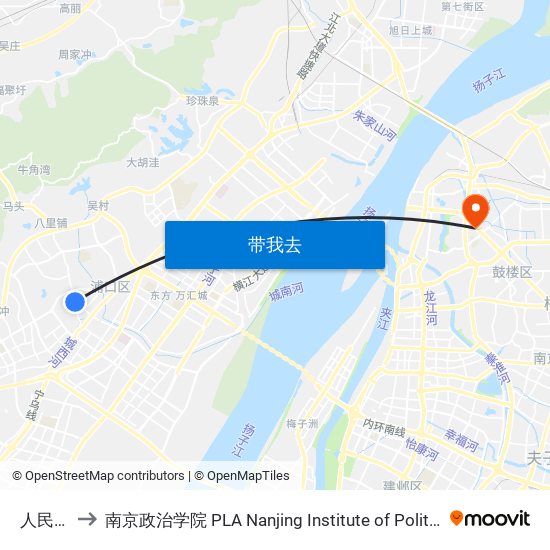 人民路 to 南京政治学院 PLA Nanjing Institute of Politics map