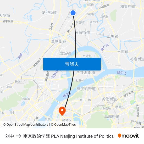 刘中 to 南京政治学院 PLA Nanjing Institute of Politics map