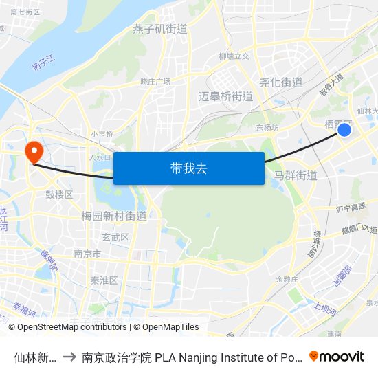 仙林新村 to 南京政治学院 PLA Nanjing Institute of Politics map