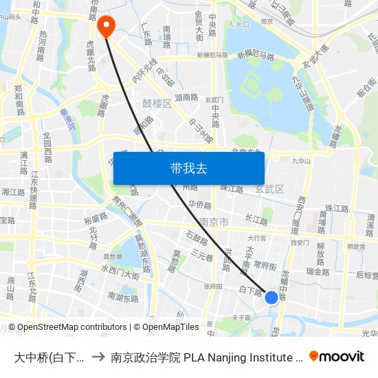 大中桥(白下路东) to 南京政治学院 PLA Nanjing Institute of Politics map