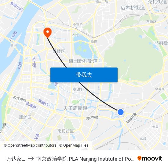 万达家园 to 南京政治学院 PLA Nanjing Institute of Politics map