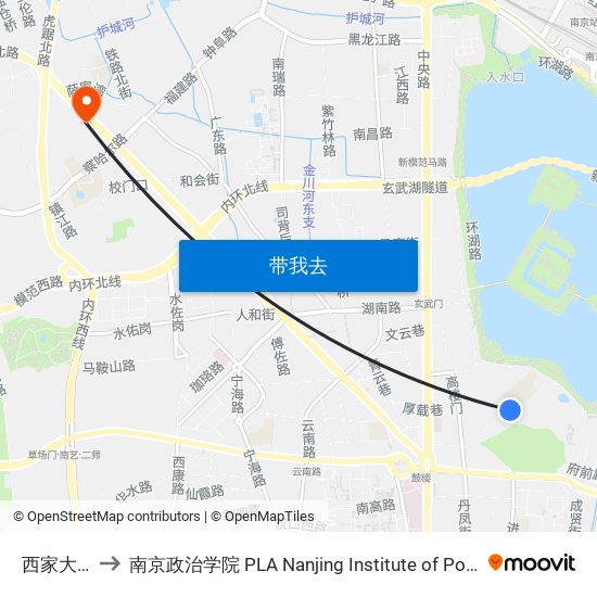 西家大塘 to 南京政治学院 PLA Nanjing Institute of Politics map