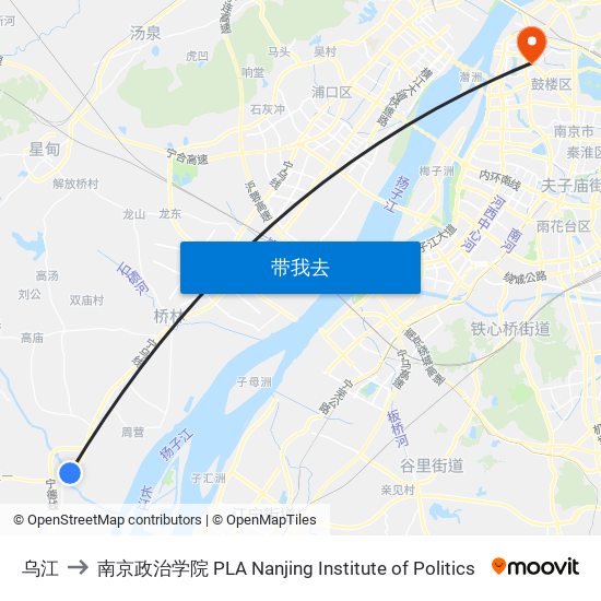 乌江 to 南京政治学院 PLA Nanjing Institute of Politics map