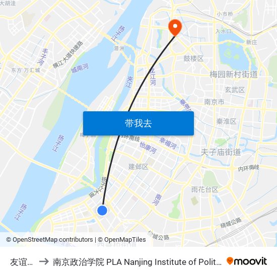 友谊街 to 南京政治学院 PLA Nanjing Institute of Politics map