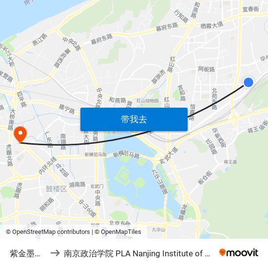 紫金墨香苑 to 南京政治学院 PLA Nanjing Institute of Politics map