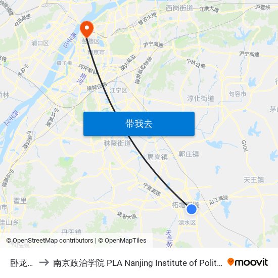 卧龙湖 to 南京政治学院 PLA Nanjing Institute of Politics map