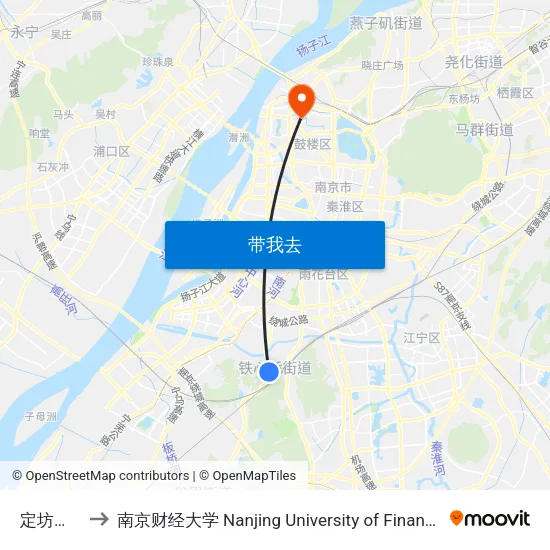 定坊工业园 to 南京财经大学 Nanjing University of Finance and Economics map