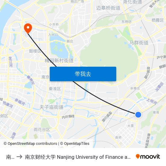 南庄 to 南京财经大学 Nanjing University of Finance and Economics map