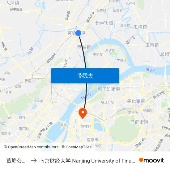 葛塘公交总站 to 南京财经大学 Nanjing University of Finance and Economics map
