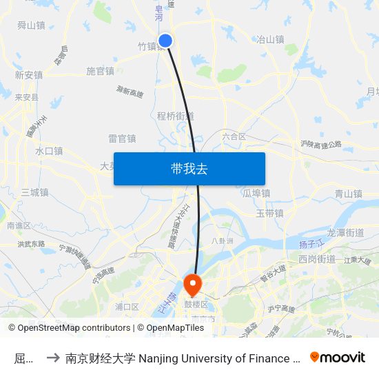 屈营路 to 南京财经大学 Nanjing University of Finance and Economics map