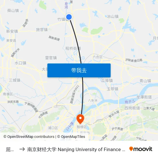 屈营路 to 南京财经大学 Nanjing University of Finance and Economics map