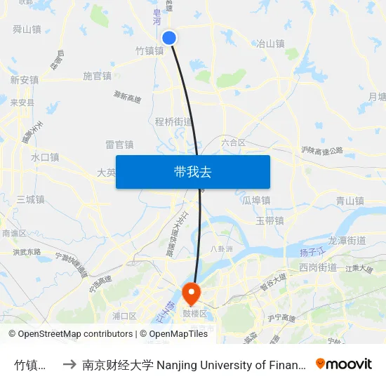 竹镇收费站 to 南京财经大学 Nanjing University of Finance and Economics map