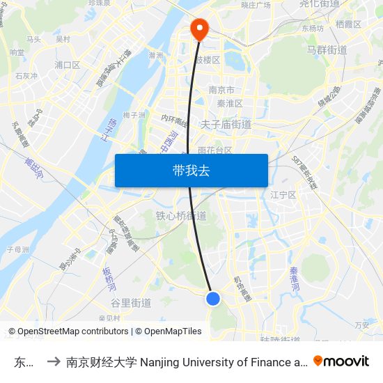 东善桥 to 南京财经大学 Nanjing University of Finance and Economics map