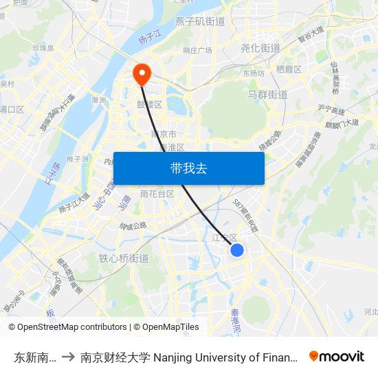东新南路南 to 南京财经大学 Nanjing University of Finance and Economics map
