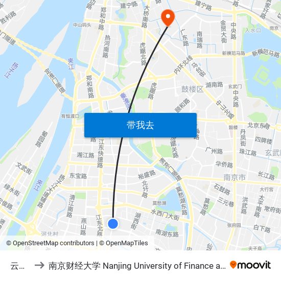 云锦路 to 南京财经大学 Nanjing University of Finance and Economics map
