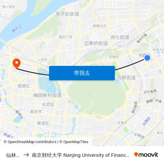 仙林新村 to 南京财经大学 Nanjing University of Finance and Economics map