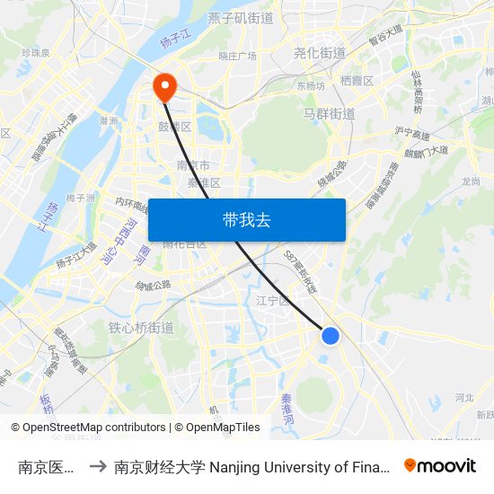 南京医科大学 to 南京财经大学 Nanjing University of Finance and Economics map