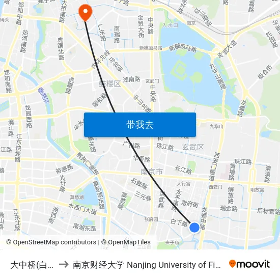 大中桥(白下路东) to 南京财经大学 Nanjing University of Finance and Economics map
