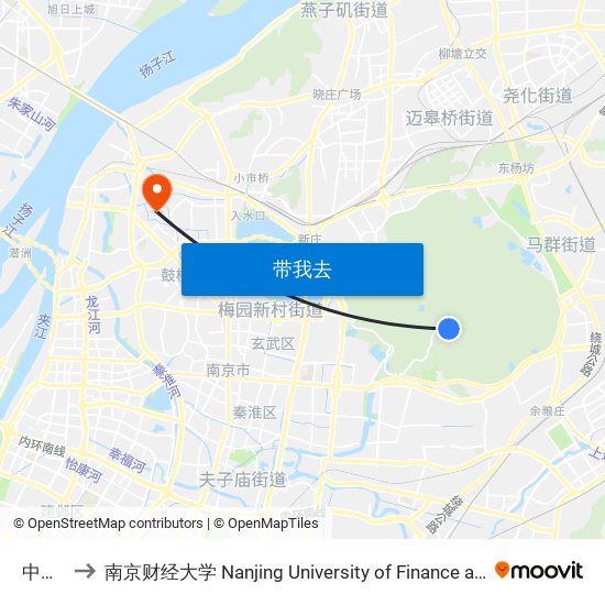 中山陵 to 南京财经大学 Nanjing University of Finance and Economics map
