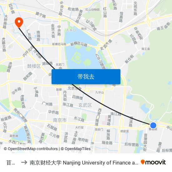 苜蓿园 to 南京财经大学 Nanjing University of Finance and Economics map