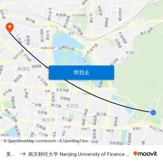 美龄宫 to 南京财经大学 Nanjing University of Finance and Economics map