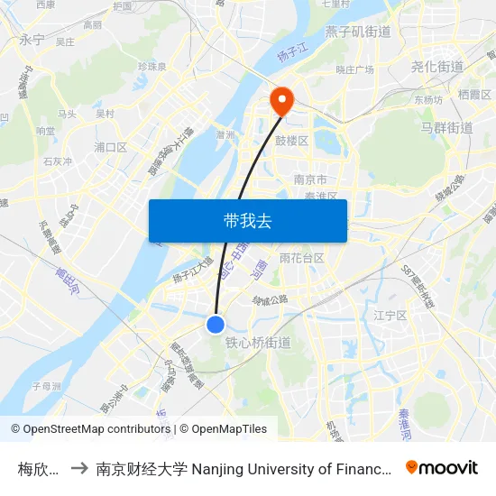 梅欣小区 to 南京财经大学 Nanjing University of Finance and Economics map