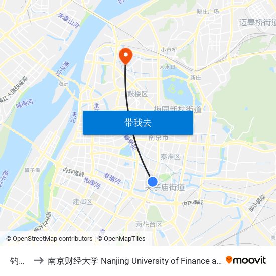 钓鱼台 to 南京财经大学 Nanjing University of Finance and Economics map