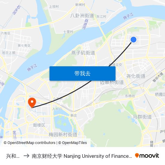 兴和路中 to 南京财经大学 Nanjing University of Finance and Economics map