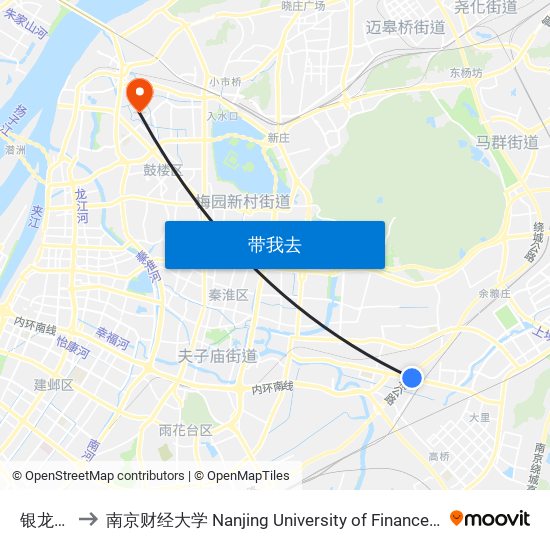 银龙花园 to 南京财经大学 Nanjing University of Finance and Economics map