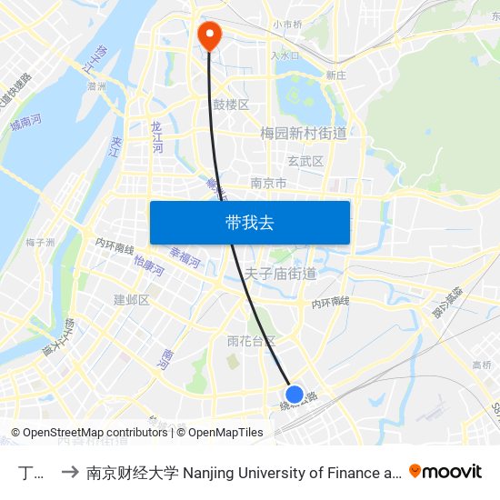 丁墙路 to 南京财经大学 Nanjing University of Finance and Economics map