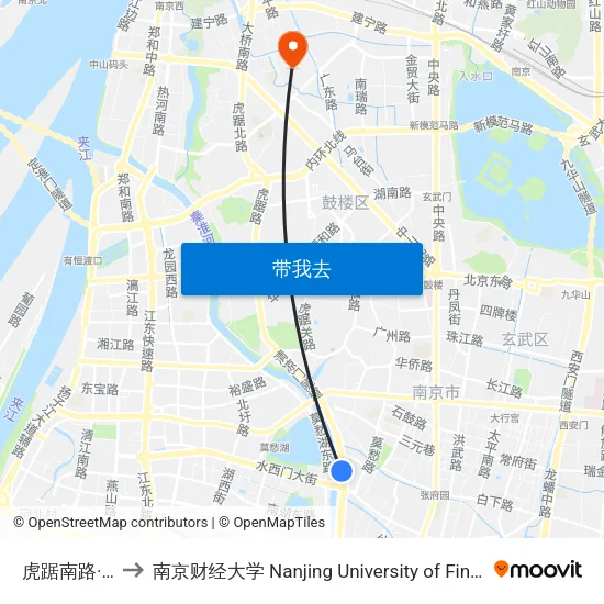 虎踞南路·水西门 to 南京财经大学 Nanjing University of Finance and Economics map