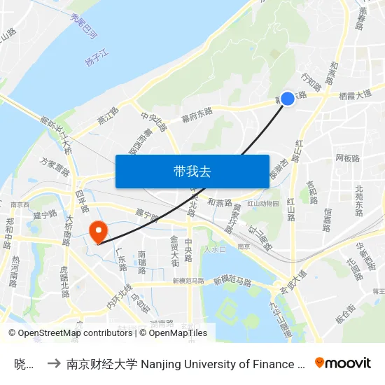 晓庄村 to 南京财经大学 Nanjing University of Finance and Economics map