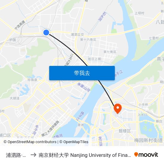浦泗路·龙泰路 to 南京财经大学 Nanjing University of Finance and Economics map