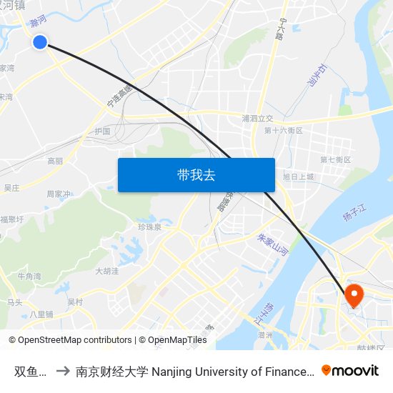 双鱼龙庄 to 南京财经大学 Nanjing University of Finance and Economics map