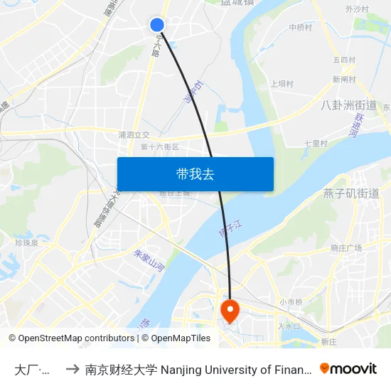 大厂·杨庄西 to 南京财经大学 Nanjing University of Finance and Economics map