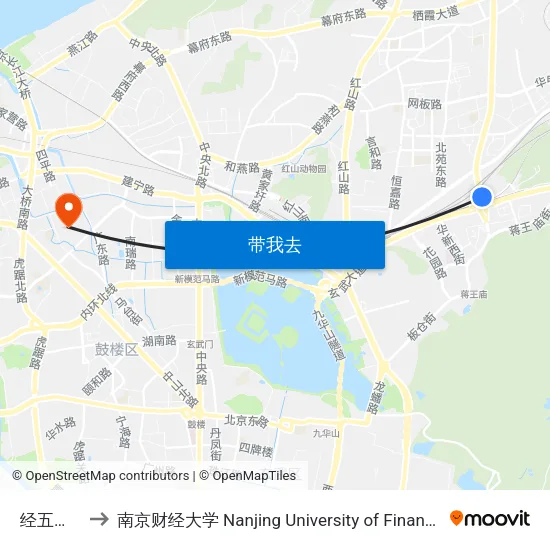 经五立交站 to 南京财经大学 Nanjing University of Finance and Economics map