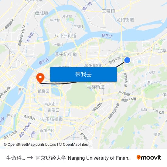 生命科技园 to 南京财经大学 Nanjing University of Finance and Economics map