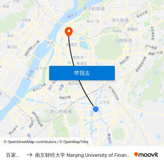 百家湖小学 to 南京财经大学 Nanjing University of Finance and Economics map