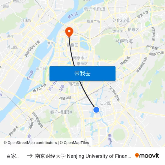 百家湖小学 to 南京财经大学 Nanjing University of Finance and Economics map