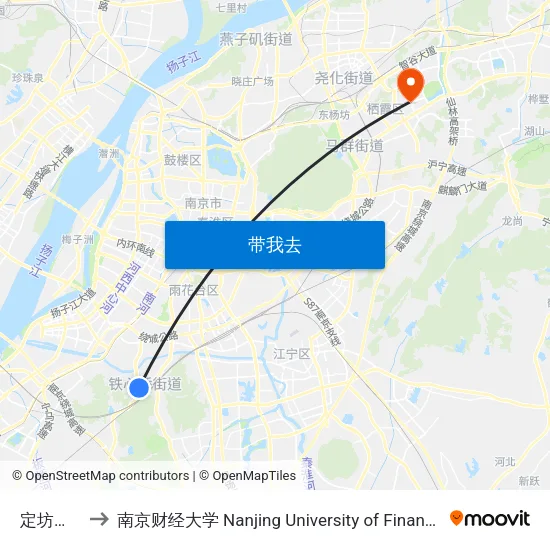 定坊工业园 to 南京财经大学 Nanjing University of Finance and Economics map